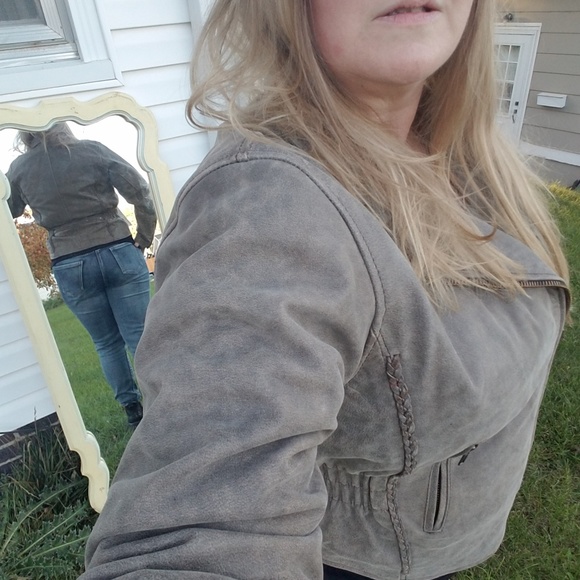 Leather biker jacket tan cream zip-out liner vintage XL - Picture 2 of 8